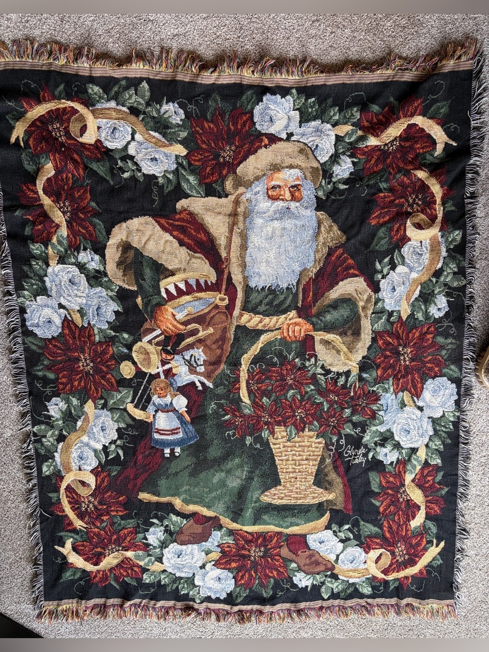 Vintage Glynda Turley Simply Country 1997 Victorian Christmas Santa Claus Woven